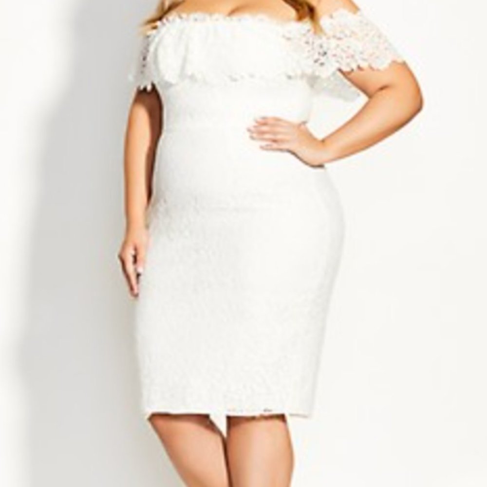 City Chic Ivory Embroidered Lace Dress Size 14W